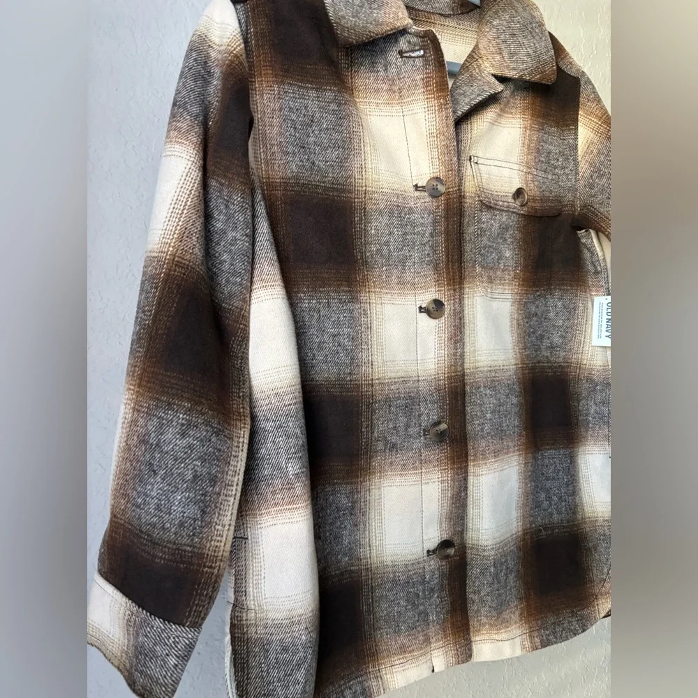 Old Navy Plaid Jacket in Brown and Tan Women’s Size S - Picture 3 of 8